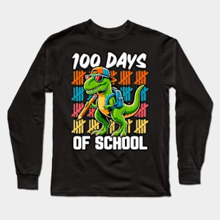 100 Days Dinosaur Trex Boys Kids 100th Day Of School Long Sleeve T-Shirt